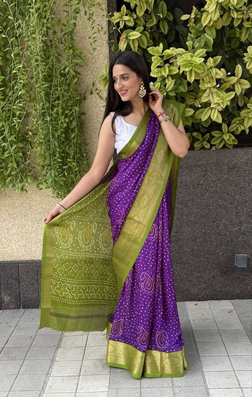 YNF SILK KESH117 RWC31 SAREES WHOLESALE BANDHANI PURPLE SILK ZARI BORDER SAREES MANUFACTURER- Kapda Export