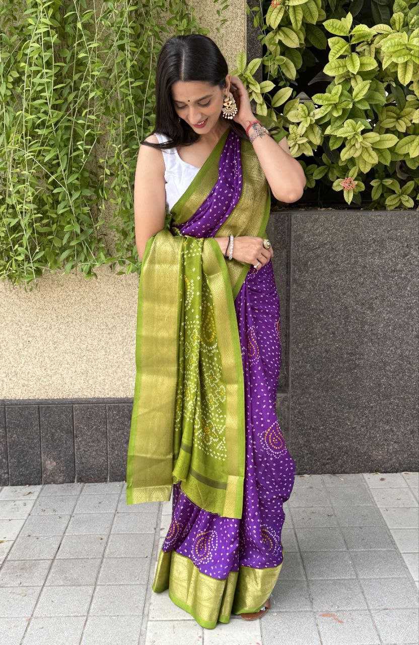 YNF SILK KESH117 RWC31 SAREES WHOLESALE BANDHANI PURPLE SILK ZARI BORDER SAREES MANUFACTURER- Kapda Export