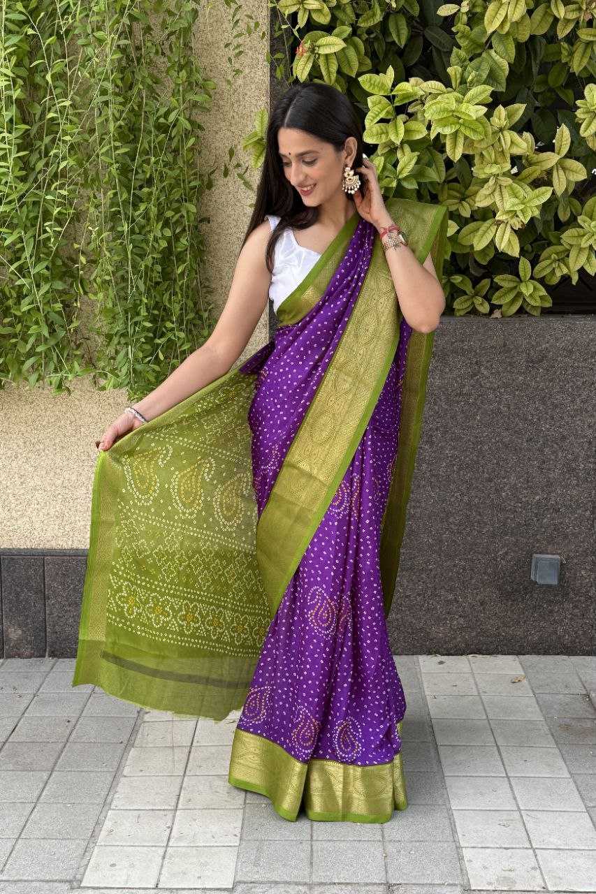 YNF SILK KESH117 RWC31 SAREES WHOLESALE BANDHANI PURPLE SILK ZARI BORDER SAREES MANUFACTURER- Kapda Export