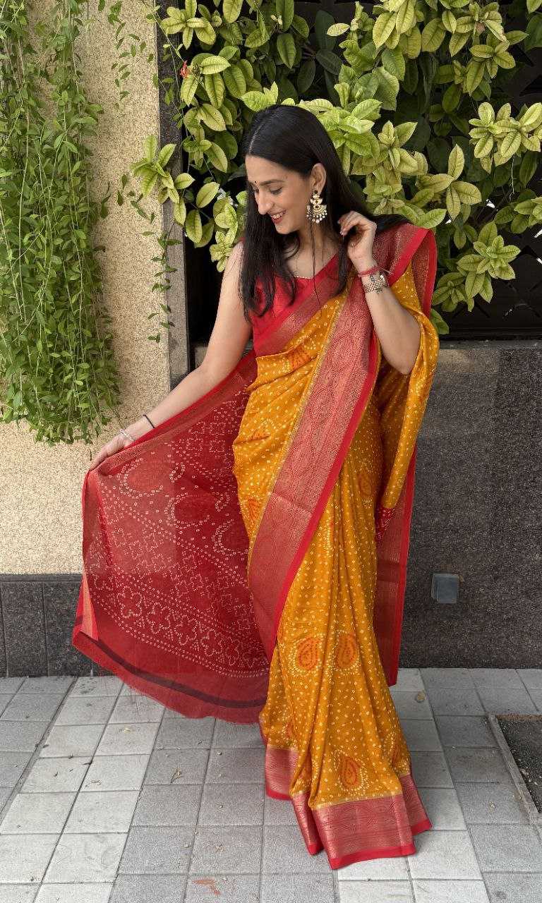 YNF SILK KESH117 RWC34 SAREES WHOLESALE SILK ZARI BORDER SILK BANDHANI YELLOW SAREES MANUFACTURER- Kapda Export