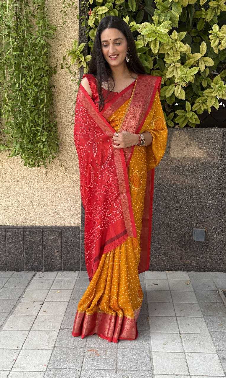 YNF SILK KESH117 RWC34 SAREES WHOLESALE SILK ZARI BORDER SILK BANDHANI YELLOW SAREES MANUFACTURER- Kapda Export