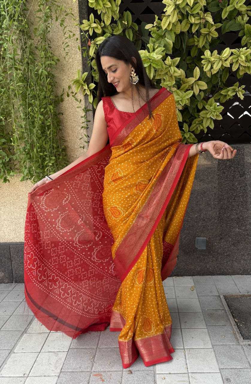 YNF SILK KESH117 RWC34 SAREES WHOLESALE SILK ZARI BORDER SILK BANDHANI YELLOW SAREES MANUFACTURER- Kapda Export