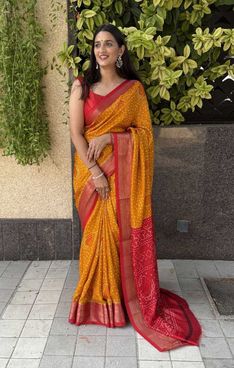 YNF SILK KESH117 RWC34 SAREES WHOLESALE SILK ZARI BORDER SILK BANDHANI YELLOW SAREES MANUFACTURER- Kapda Export