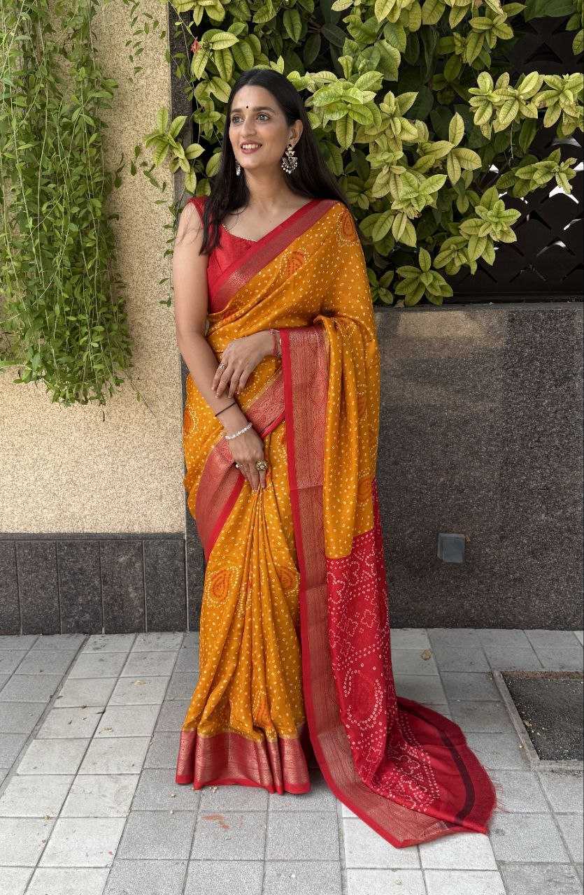 YNF SILK KESH117 RWC34 SAREES WHOLESALE SILK ZARI BORDER SILK BANDHANI YELLOW SAREES MANUFACTURER- Kapda Export