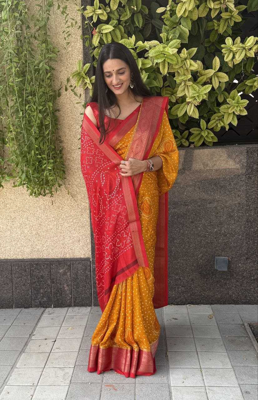 YNF SILK KESH117 RWC34 SAREES WHOLESALE SILK ZARI BORDER SILK BANDHANI YELLOW SAREES MANUFACTURER- Kapda Export