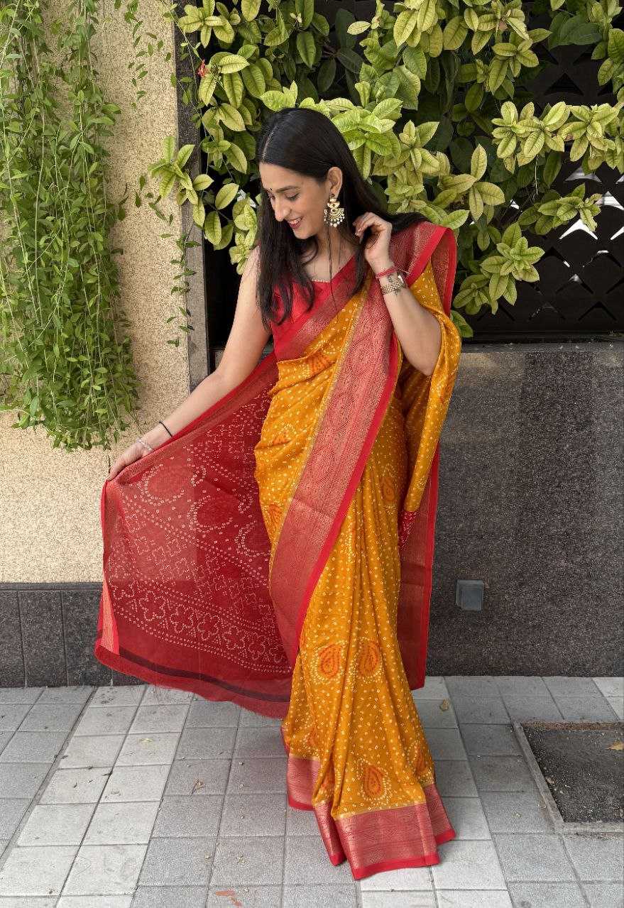 YNF SILK KESH117 RWC34 SAREES WHOLESALE SILK ZARI BORDER SILK BANDHANI YELLOW SAREES MANUFACTURER- Kapda Export