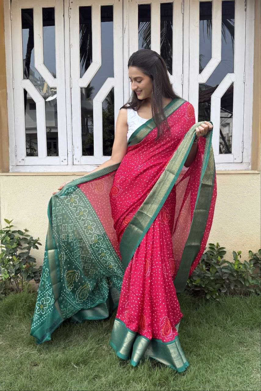 YNF SILK KESH117 RWC43 SAREES WHOLESALE SILK ZARI BORDER BANDHANI PINK FESTIVE SAREES MANUFACTURER- Kapda Export