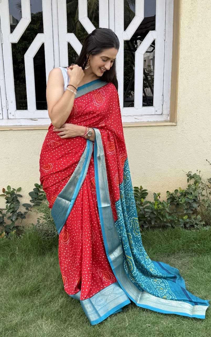 YNF SILK KESH117 RWC46 SAREES WHOLESALE SILK ZARI BORDER BANDHANI RED FESTIVE SAREES MANUFACTURER- Kapda Export