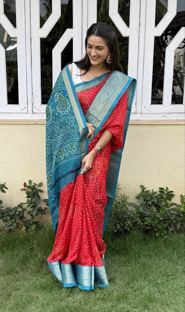 YNF SILK KESH117 RWC46 SAREES WHOLESALE SILK ZARI BORDER BANDHANI RED FESTIVE SAREES MANUFACTURER- Kapda Export