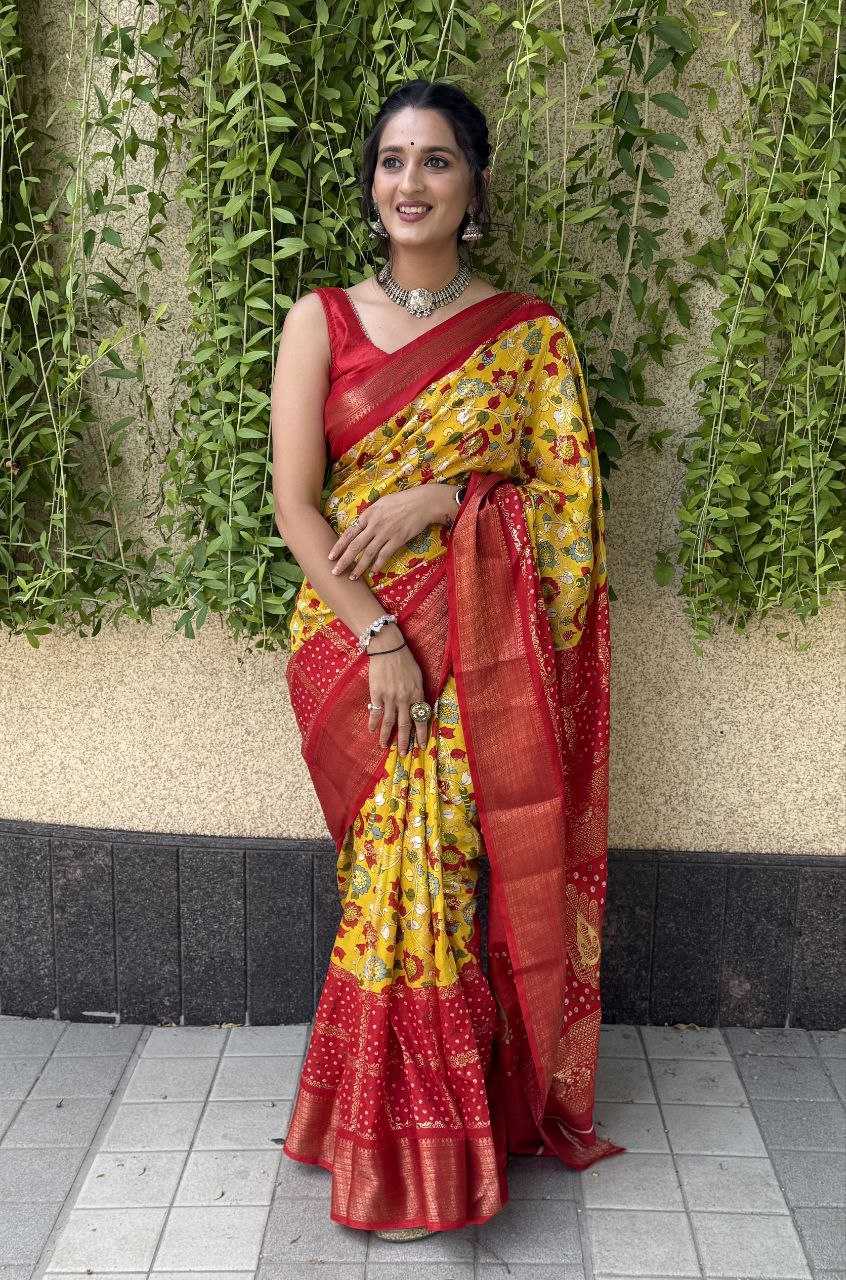 YNF SILK KESH117 RWC77 SAREES WHOLESALE YELLOW JACQUARD SILK PRINTED SAREES MANUFACTURER- Kapda Export