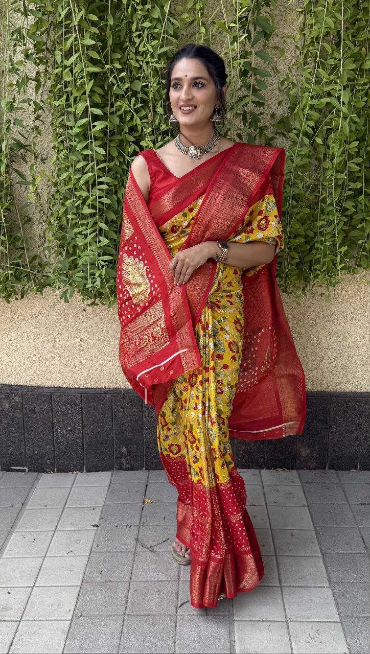 YNF SILK KESH117 RWC77 SAREES WHOLESALE YELLOW JACQUARD SILK PRINTED SAREES MANUFACTURER- Kapda Export