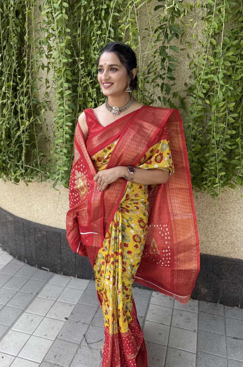 YNF SILK KESH117 RWC77 SAREES WHOLESALE YELLOW JACQUARD SILK PRINTED SAREES MANUFACTURER- Kapda Export