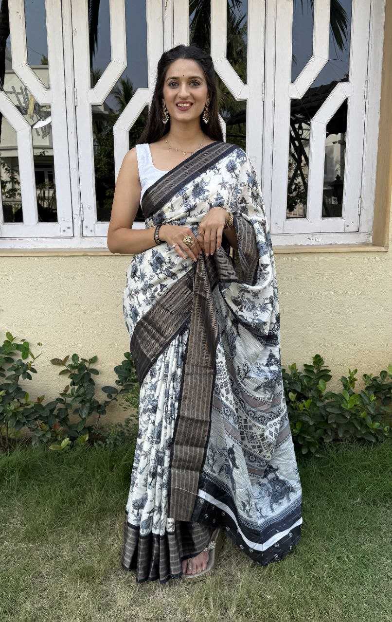 YNF SILK KESH117 RWC92 SAREES WHOLESALE PRINTED WHITE ZARI BORDER SILK SAREES MANUFACTURER- Kapda Export