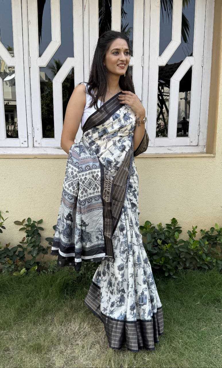 YNF SILK KESH117 RWC92 SAREES WHOLESALE PRINTED WHITE ZARI BORDER SILK SAREES MANUFACTURER- Kapda Export