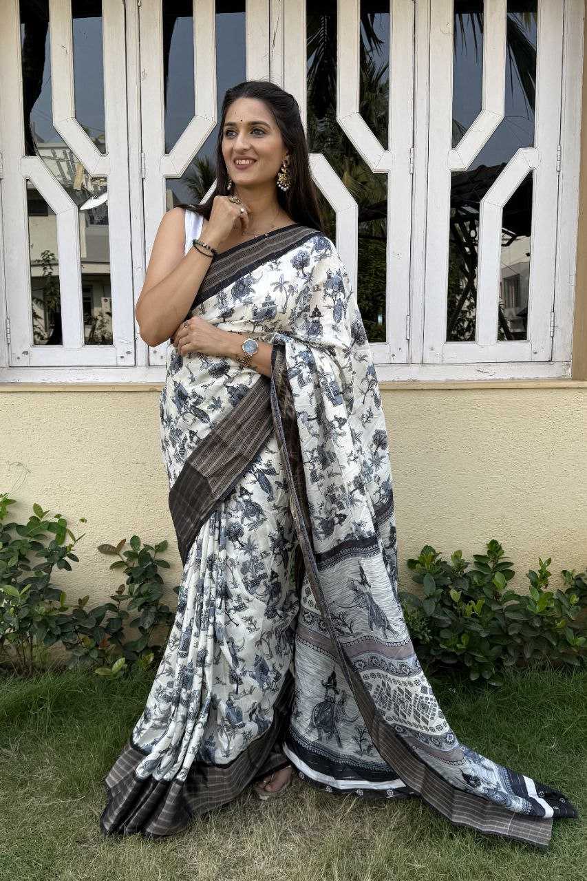 YNF SILK KESH117 RWC92 SAREES WHOLESALE PRINTED WHITE ZARI BORDER SILK SAREES MANUFACTURER- Kapda Export