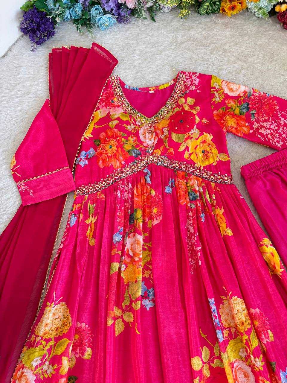 YNF SOFT CHINON KESH240 414 GOWNS WHOLESALE PINK ANARAKLI PRINTED WEDDING GEORGETTE GOWNS MANUFACTURER- Kapda Export