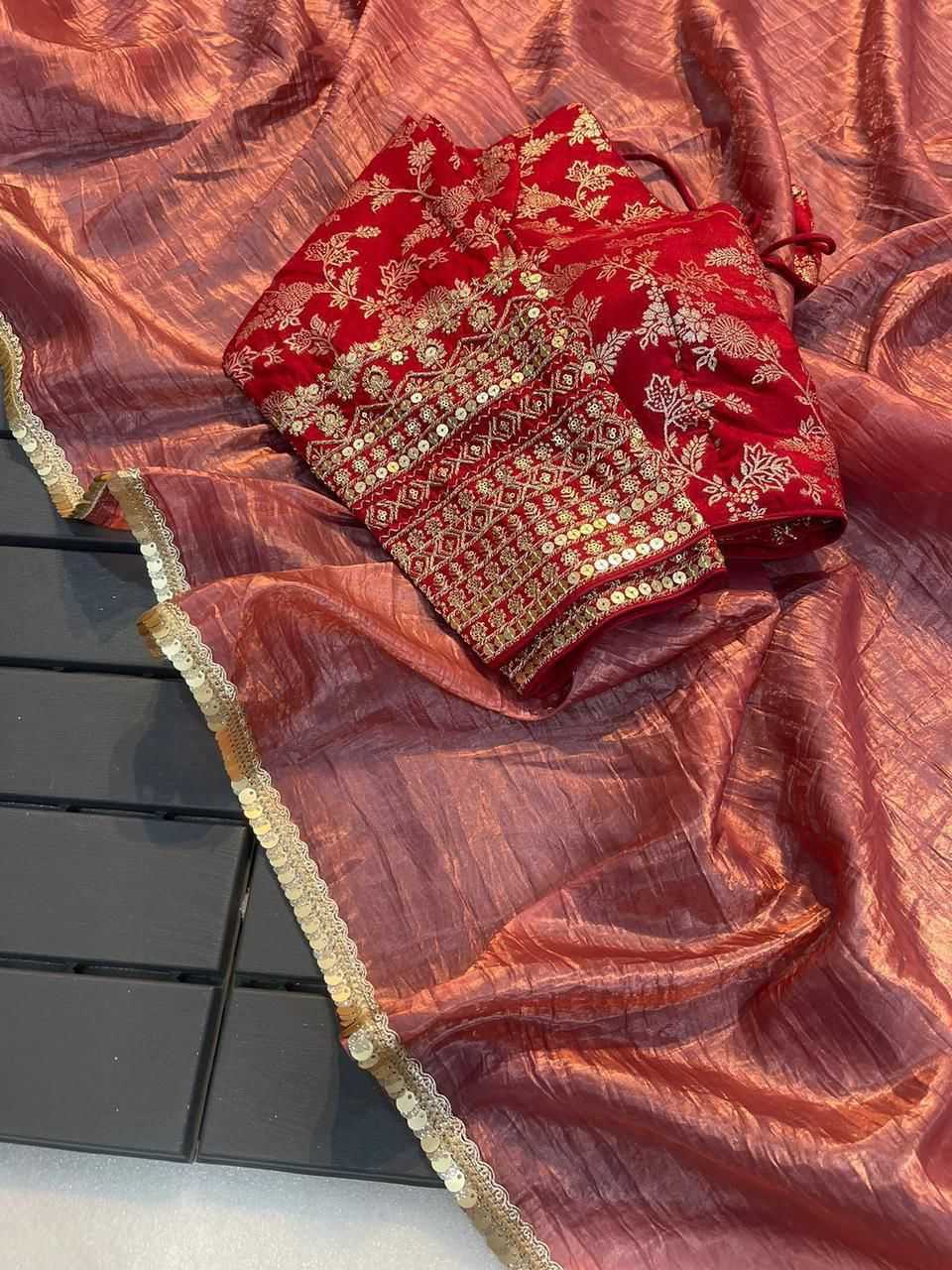 YNF TISSUE SILK KESH195 KRF31 SAREES WHOLESALE LACE BORDER PARTY WEAR PLAIN TISSUE SILK SAREES MANUFACTURER- Kapda Export