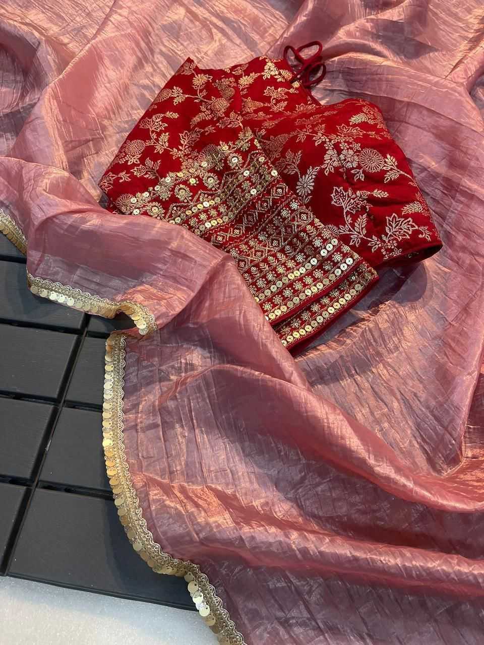 YNF TISSUE SILK KESH195 KRF31 SAREES WHOLESALE LACE BORDER PARTY WEAR PLAIN TISSUE SILK SAREES MANUFACTURER- Kapda Export