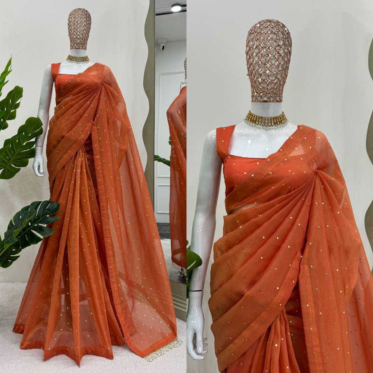 YNF TISSUE SILK RIN133 530 SAREES WHOLESALE PARTY WEAR TISSUE SILK LACE BORDER ORANGE SAREES MANUFACTURER- Kapda Export