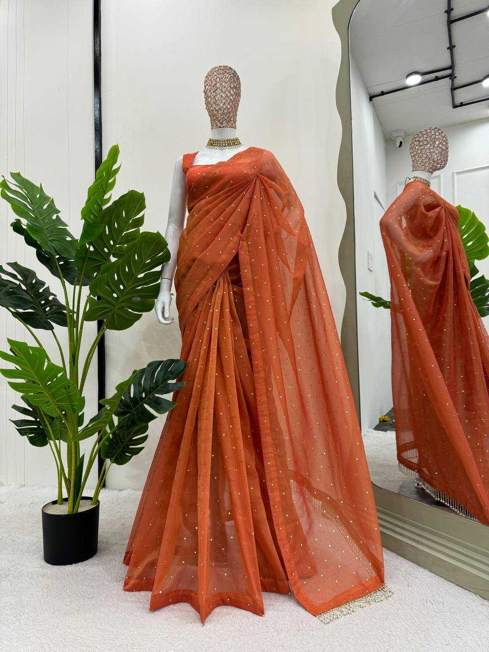 YNF TISSUE SILK RIN133 530 SAREES WHOLESALE PARTY WEAR TISSUE SILK LACE BORDER ORANGE SAREES MANUFACTURER- Kapda Export