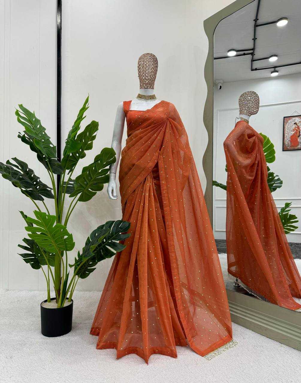 YNF TISSUE SILK RIN133 530 SAREES WHOLESALE PARTY WEAR TISSUE SILK LACE BORDER ORANGE SAREES MANUFACTURER- Kapda Export