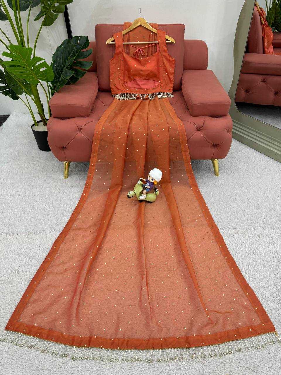 YNF TISSUE SILK RIN133 530 SAREES WHOLESALE PARTY WEAR TISSUE SILK LACE BORDER ORANGE SAREES MANUFACTURER- Kapda Export