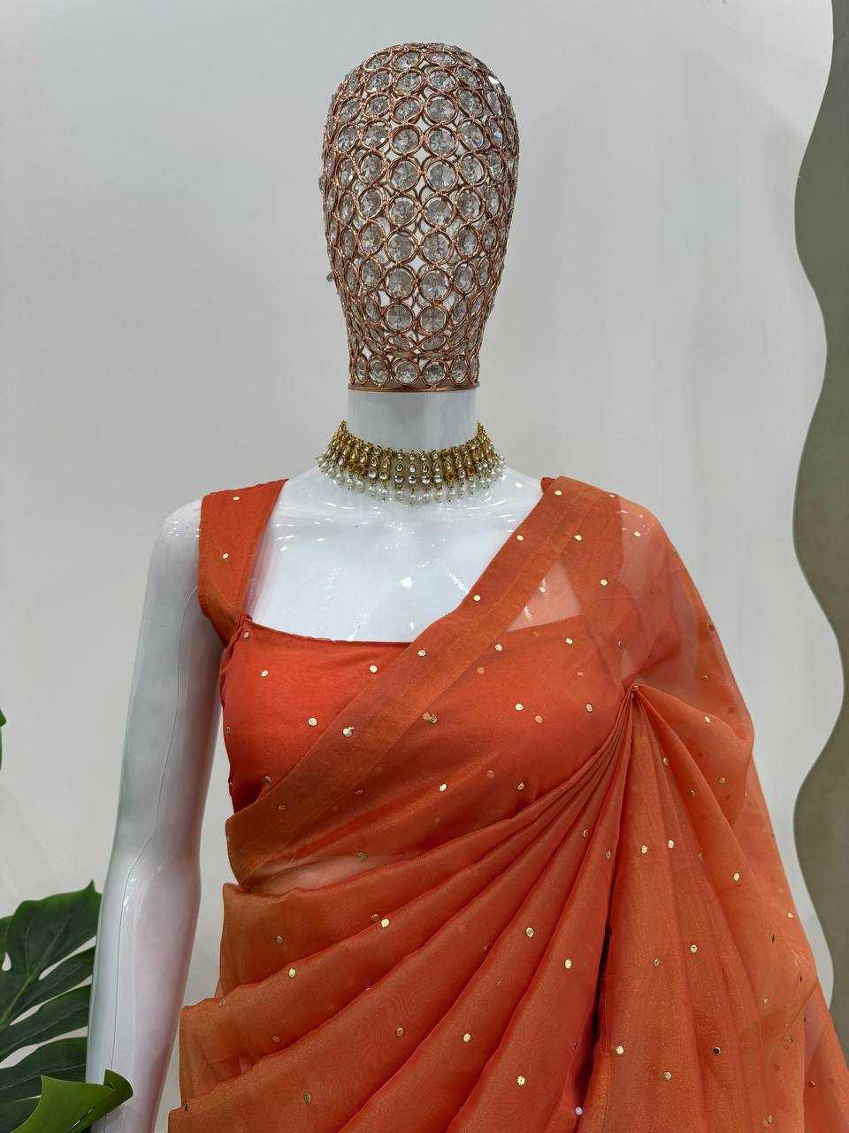 YNF TISSUE SILK RIN133 530 SAREES WHOLESALE PARTY WEAR TISSUE SILK LACE BORDER ORANGE SAREES MANUFACTURER- Kapda Export