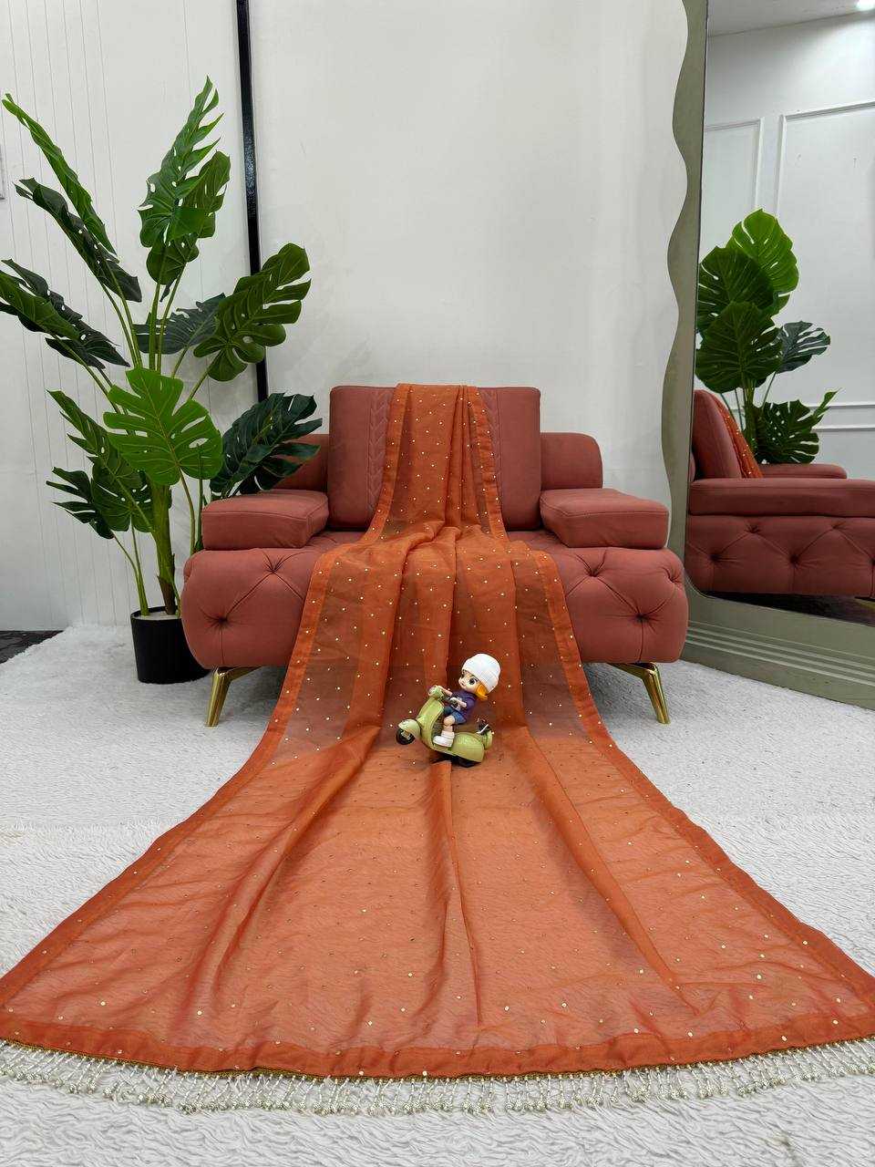 YNF TISSUE SILK RIN133 530 SAREES WHOLESALE PARTY WEAR TISSUE SILK LACE BORDER ORANGE SAREES MANUFACTURER- Kapda Export