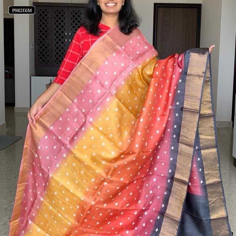 YNF TUSSAR SILK RIN149 MKD149 SILK SAREES WHOLESALE TUSSAR SILK ZARI BORDER SILK PRINTED SILK HANDLOOM SAREES MANUFACTURER- Kapda Export