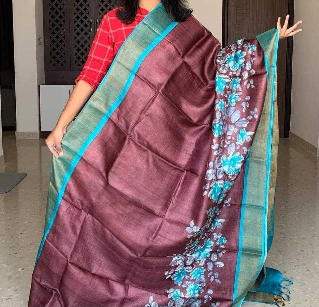 YNF TUSSAR SILK RIN149 MKD149 SILK SAREES WHOLESALE TUSSAR SILK ZARI BORDER SILK PRINTED SILK HANDLOOM SAREES MANUFACTURER- Kapda Export