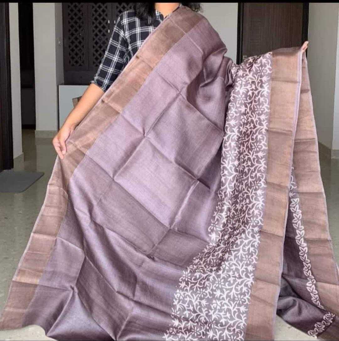 YNF TUSSAR SILK RIN149 MKD149 SILK SAREES WHOLESALE TUSSAR SILK ZARI BORDER SILK PRINTED SILK HANDLOOM SAREES MANUFACTURER- Kapda Export