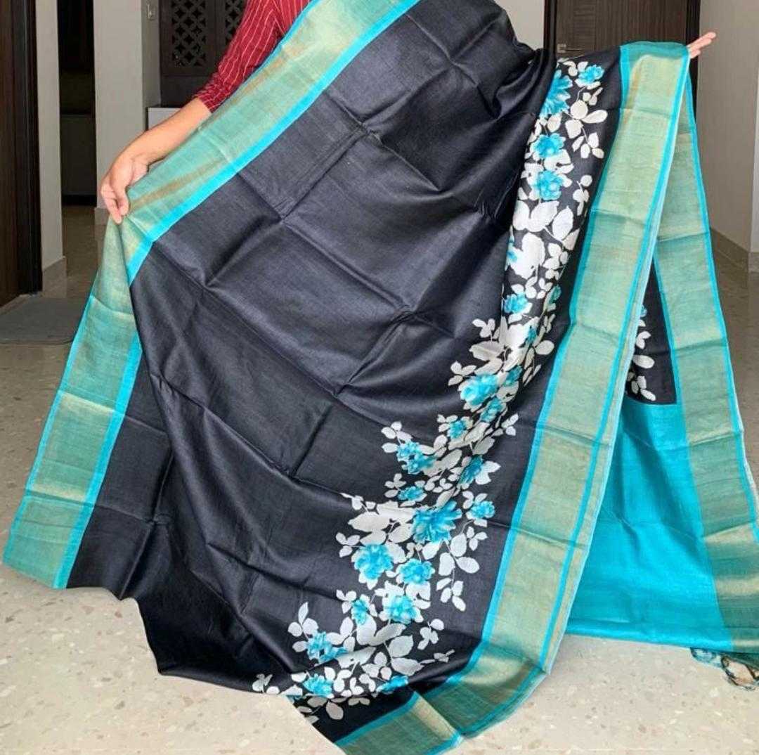 YNF TUSSAR SILK RIN149 MKD149 SILK SAREES WHOLESALE TUSSAR SILK ZARI BORDER SILK PRINTED SILK HANDLOOM SAREES MANUFACTURER- Kapda Export