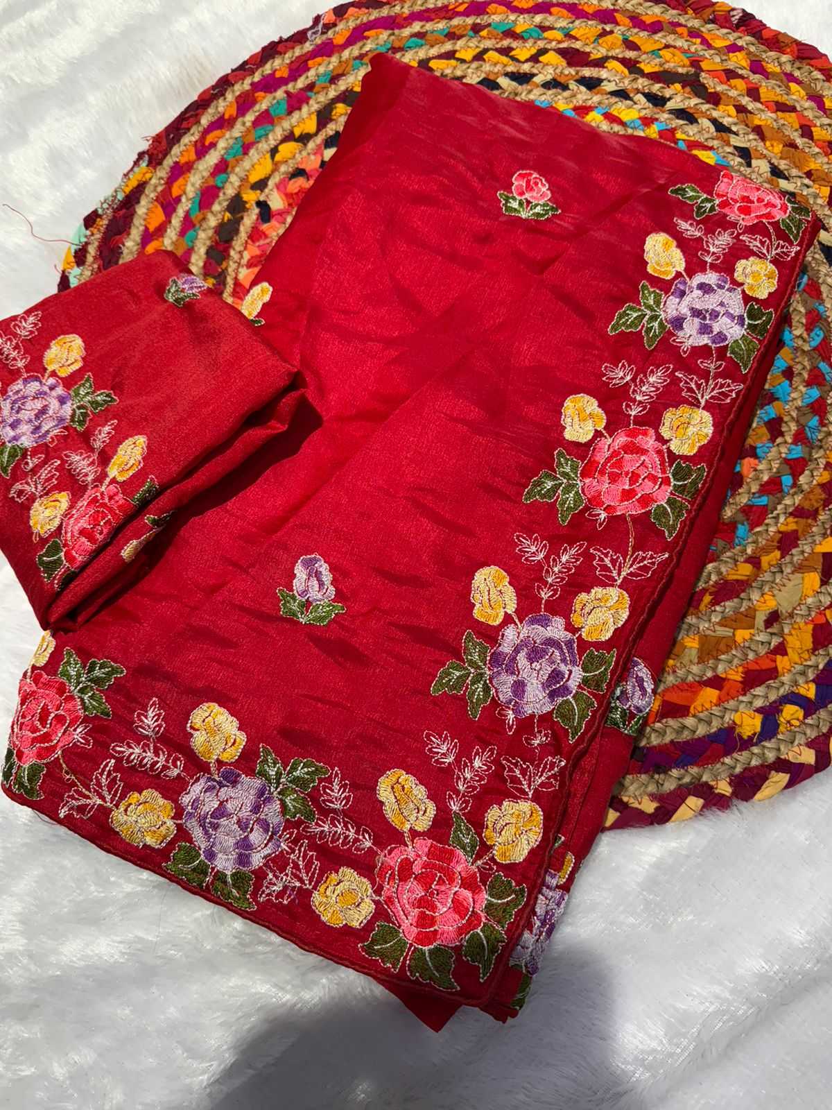 YNF TUSSAR SILK SOFT  RIN164 RRS104 SAREES WHOLESALE EMBROIDERED RED TUSSAR SILK SAREES  MANUFACTURER- Kapda Export