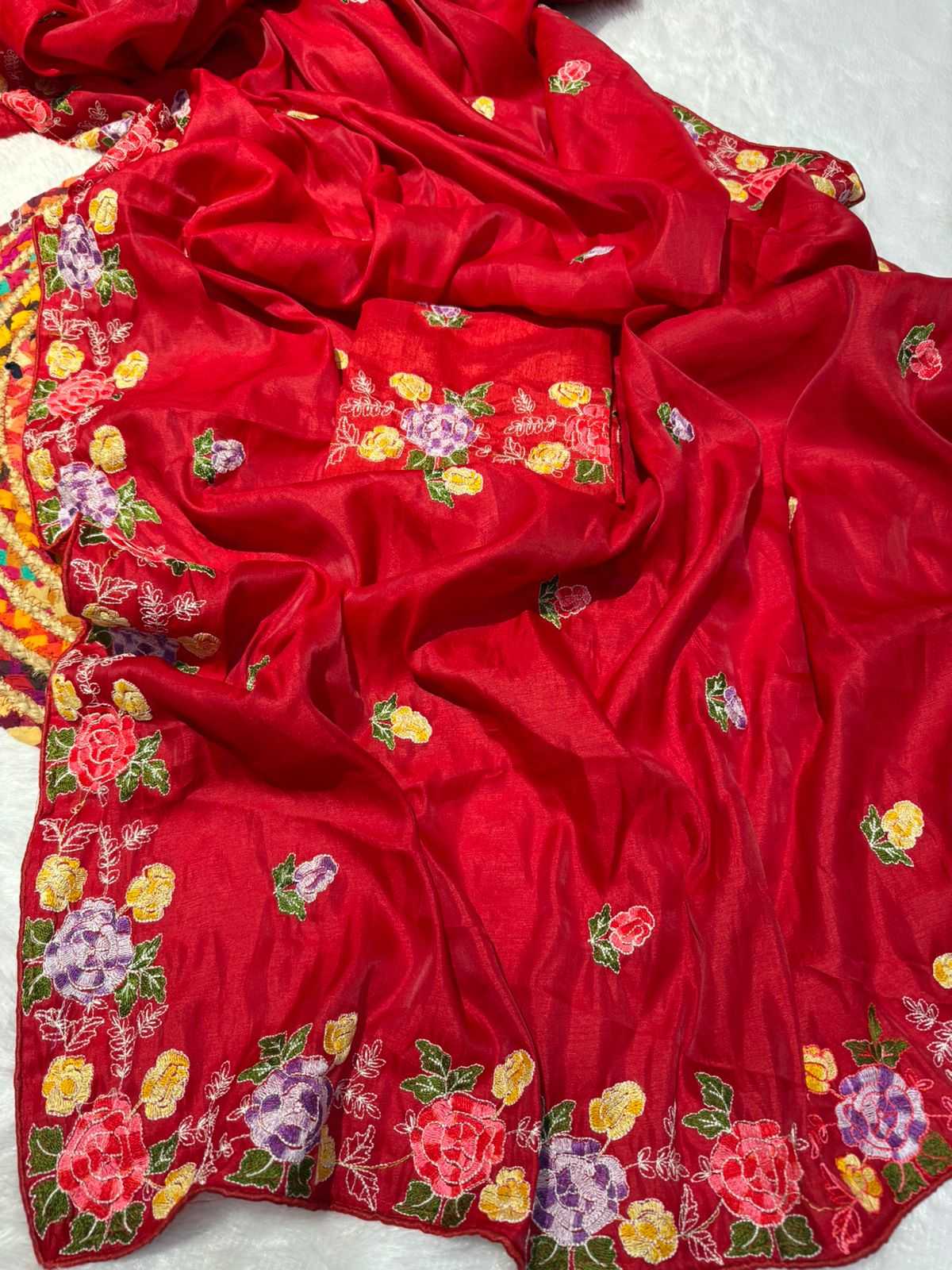 YNF TUSSAR SILK SOFT  RIN164 RRS104 SAREES WHOLESALE EMBROIDERED RED TUSSAR SILK SAREES  MANUFACTURER- Kapda Export