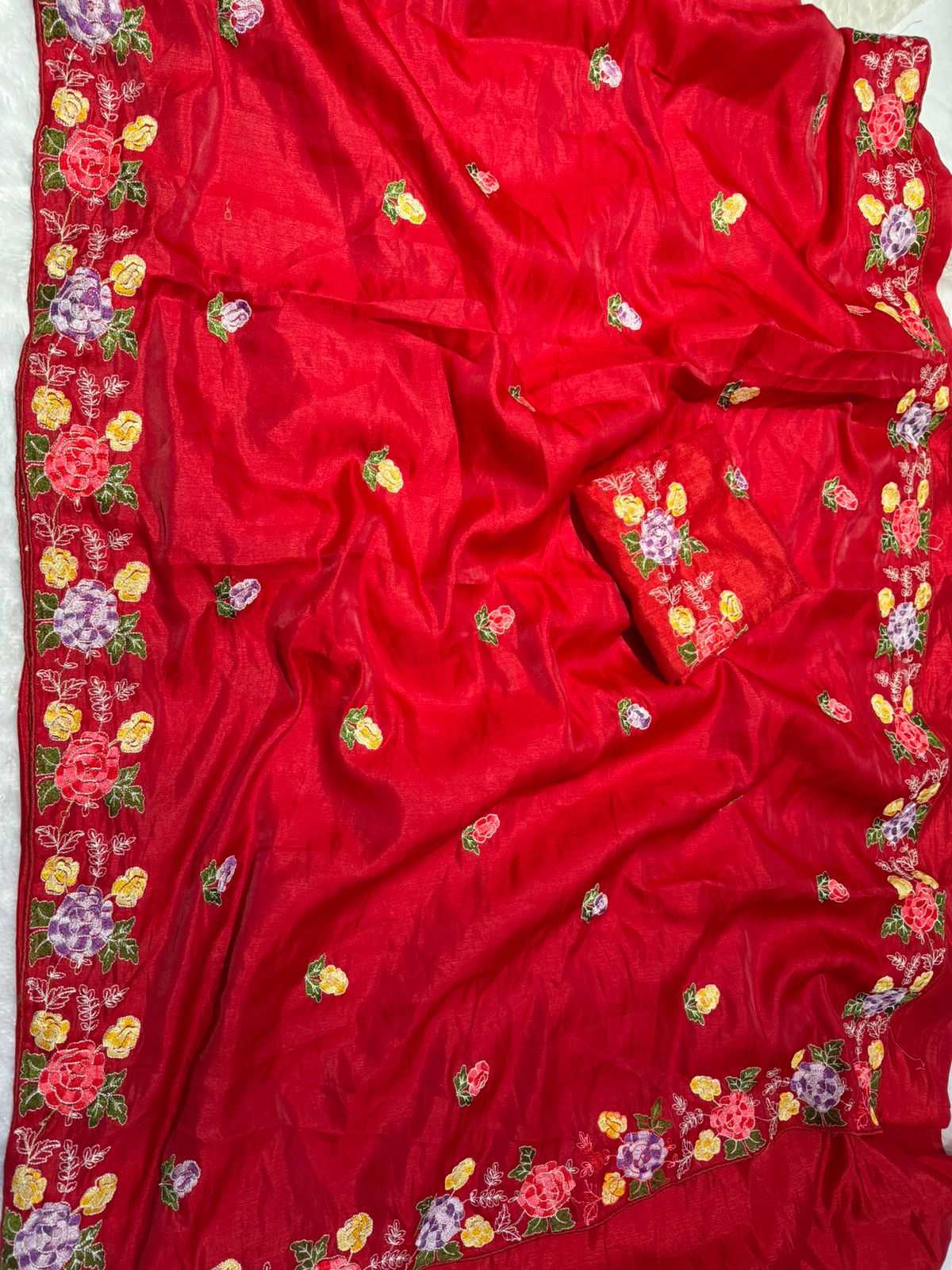 YNF TUSSAR SILK SOFT  RIN164 RRS104 SAREES WHOLESALE EMBROIDERED RED TUSSAR SILK SAREES  MANUFACTURER- Kapda Export