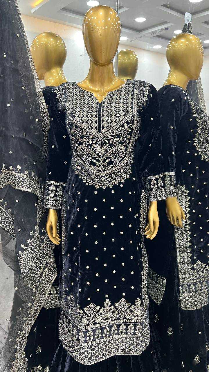 YNF VELVET KESH122 5001 SUITS & DRAESSES WHOLESALE EMBROIDEREY SHARARA SALWAR VELVET EMBROIDERY LADIES SUITS MANUFACTURE- Kapda Export