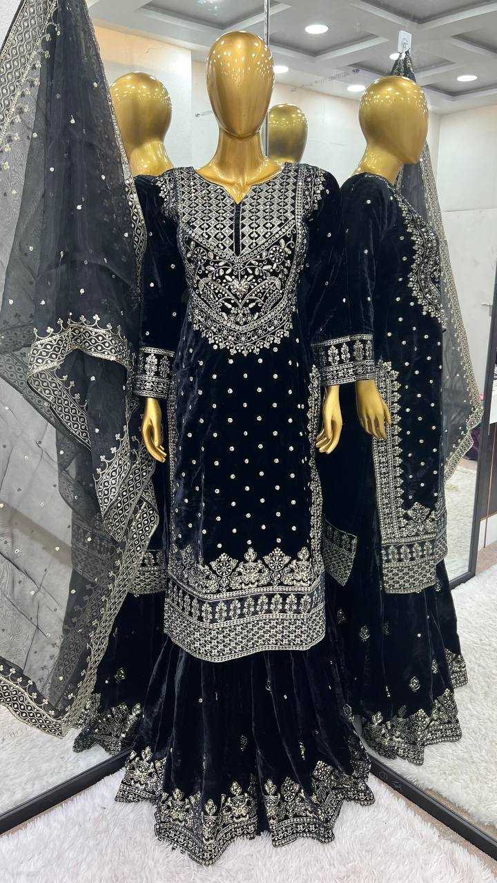 YNF VELVET KESH122 5001 SUITS & DRAESSES WHOLESALE EMBROIDEREY SHARARA SALWAR VELVET EMBROIDERY LADIES SUITS MANUFACTURE- Kapda Export