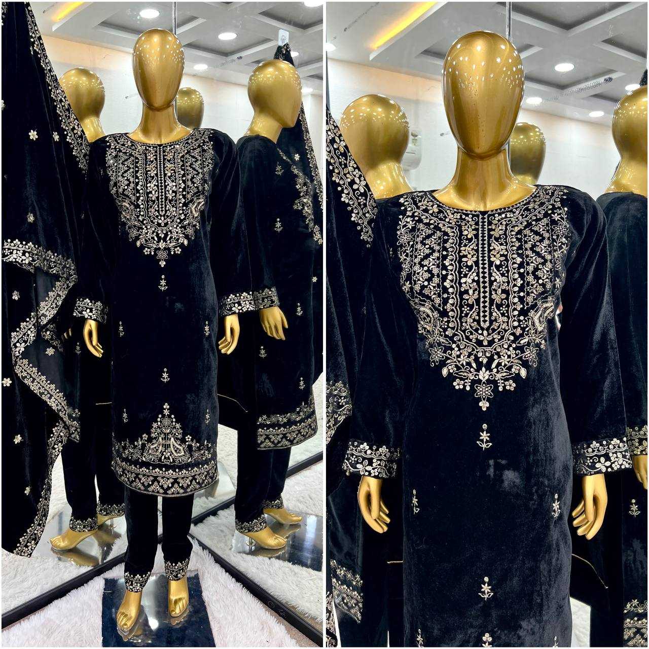 YNF VELVET KESH123 5213 SUITS & DRESSES WHOLESALE EMBROIDEREY PARTY WEAR BLACK SALWAR VELVET SUITS MANUFACTURE- Kapda Export