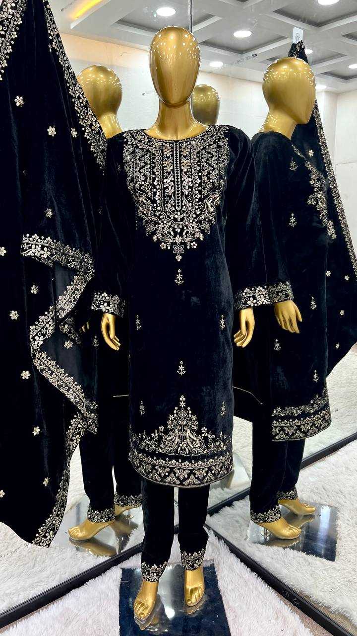 YNF VELVET KESH123 5213 SUITS & DRESSES WHOLESALE EMBROIDEREY PARTY WEAR BLACK SALWAR VELVET SUITS MANUFACTURE- Kapda Export