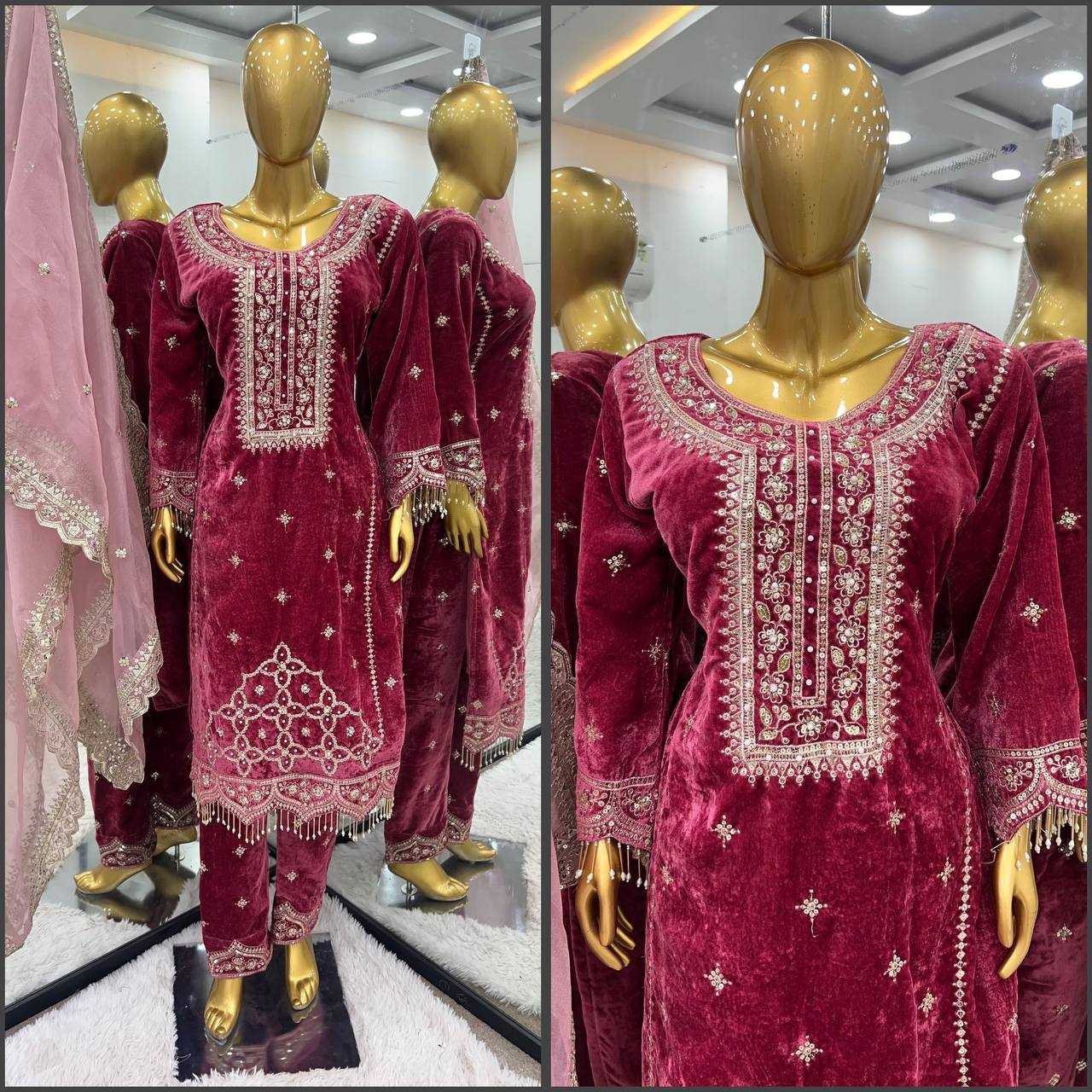 YNF VELVET KESH124 828S UITS & DRESSES WHOLESALE PAKISTANI EMBROIDERY VELVET EID COLLECTIONS SUITS MANUFACTURE- Kapda Export