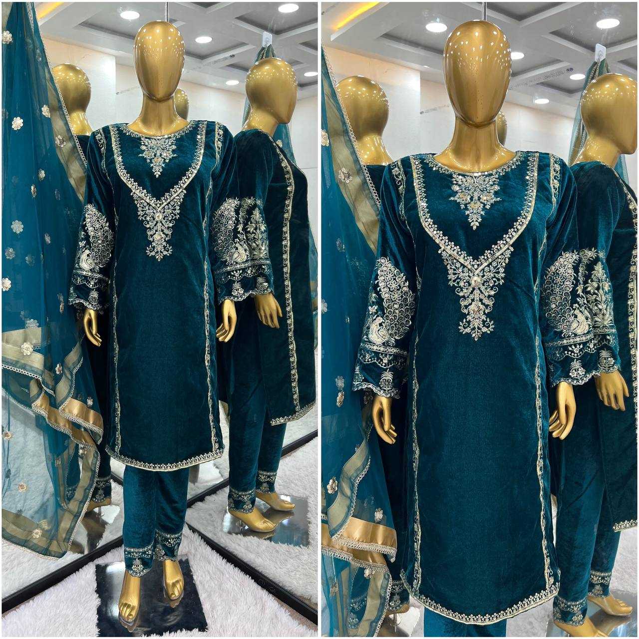 YNF VELVET KESH128 400 SUITS & DRESSES WHOLESALE VELVET PARTY WEAR EMBROIDERY SUITS MANUFACTURE- Kapda Export