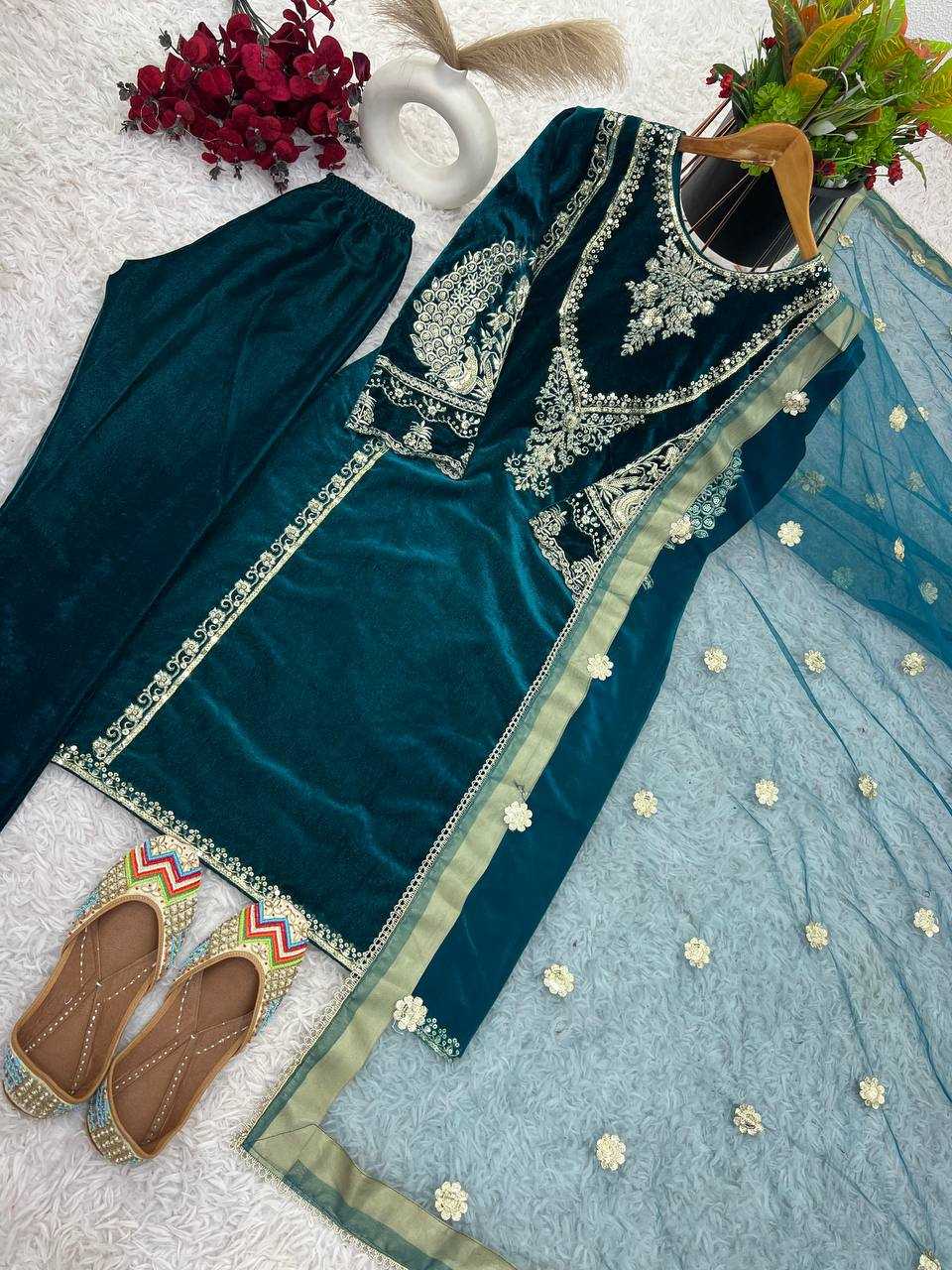 YNF VELVET KESH128 400 SUITS & DRESSES WHOLESALE VELVET PARTY WEAR EMBROIDERY SUITS MANUFACTURE- Kapda Export