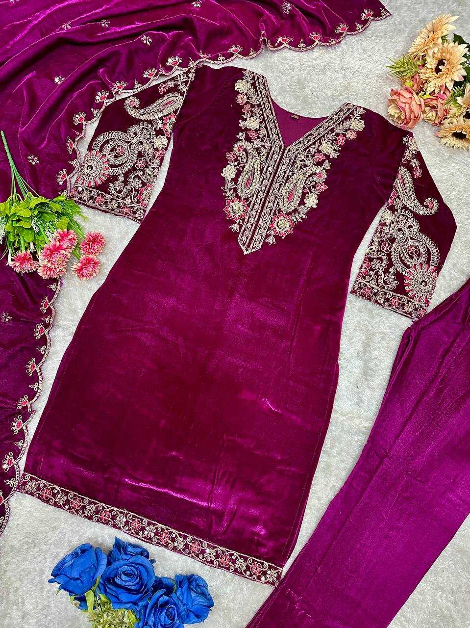 YNF VELVET KESH147 233 SUITS & DRESSES WHOLESALE EMBROPIDERY VELVET PARTY WEAR LONG KURTI SUITS MANUFACTURE- Kapda Export