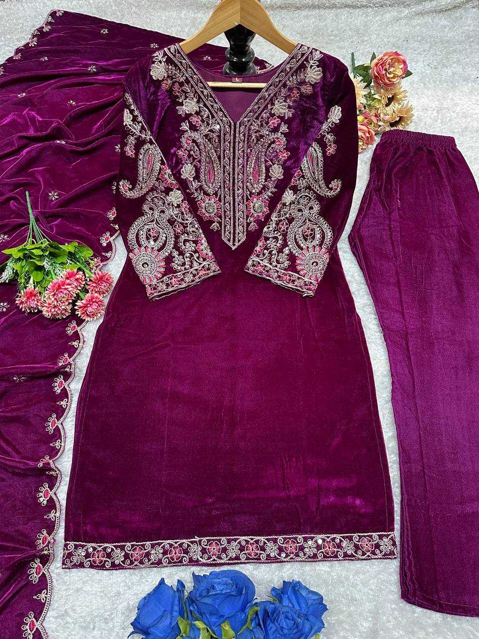 YNF VELVET KESH147 233 SUITS & DRESSES WHOLESALE EMBROPIDERY VELVET PARTY WEAR LONG KURTI SUITS MANUFACTURE- Kapda Export