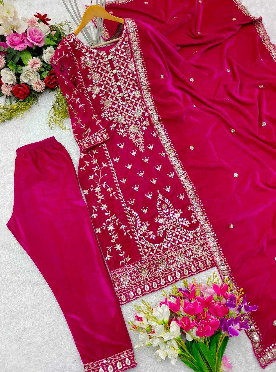 YNF VELVET KESH156 1136 SUITS & DRESSES WHOLESALE EMBROPIDERY VELVET WEDDING PINK SUITS MANUFACTURE- Kapda Export