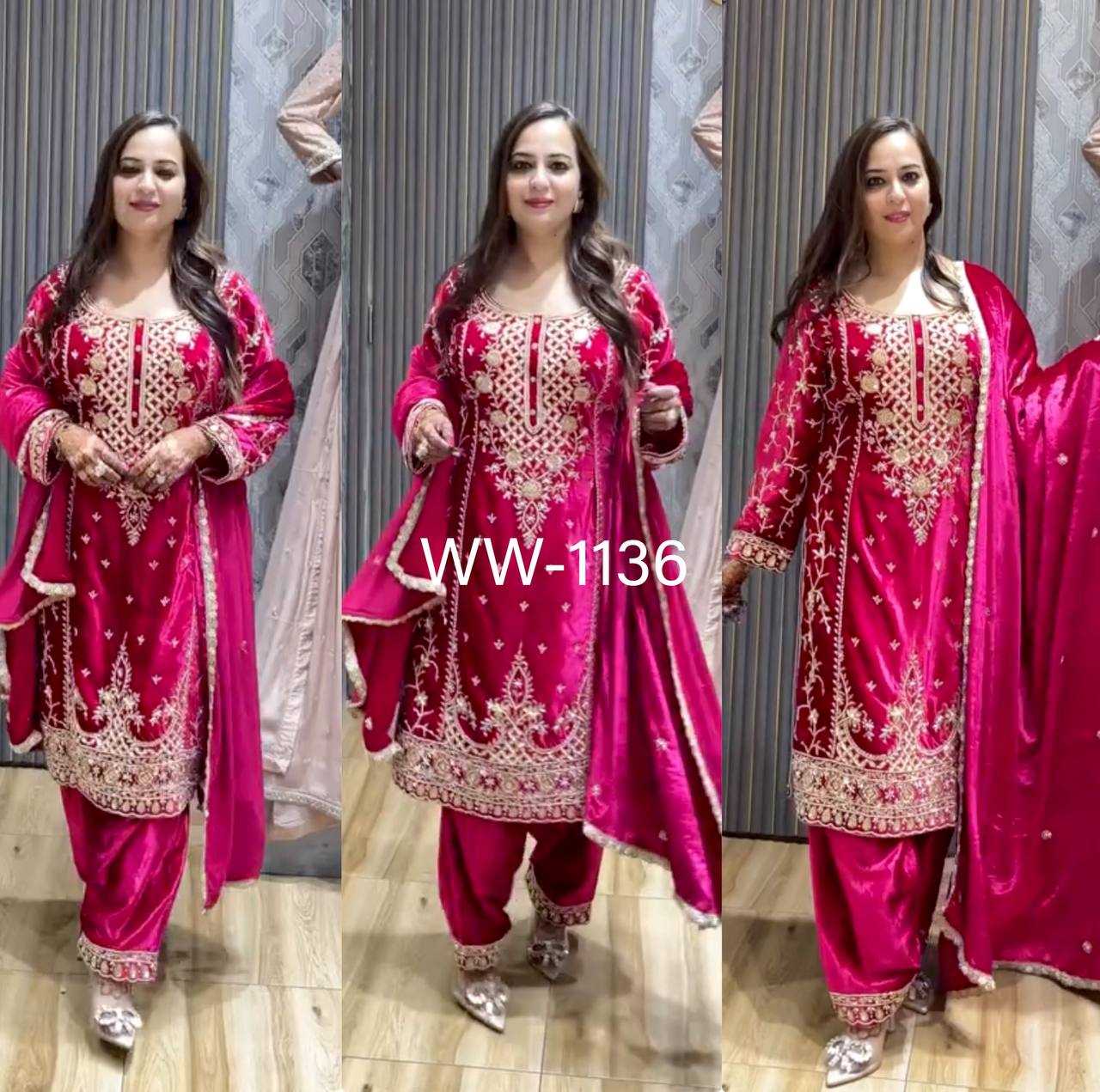 YNF VELVET KESH156 1136 SUITS & DRESSES WHOLESALE EMBROPIDERY VELVET WEDDING PINK SUITS MANUFACTURE- Kapda Export