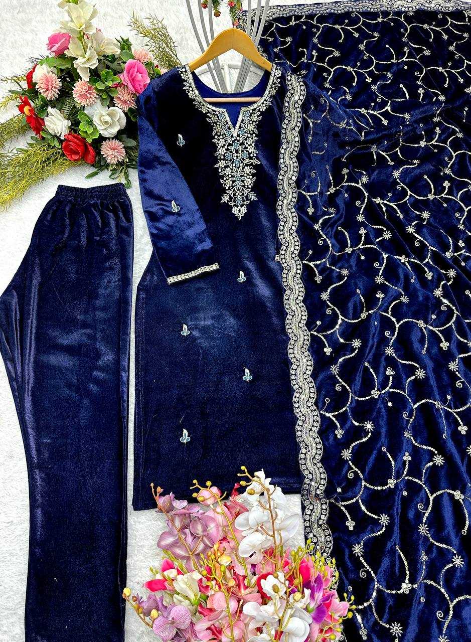 YNF VELVET KESH156 1140 SUITS & DRESSES WHOLESALE EMBROIDERY VELVET PARTY WEAR BLUE SALWAR SUITS MANUFACTURE- Kapda Export