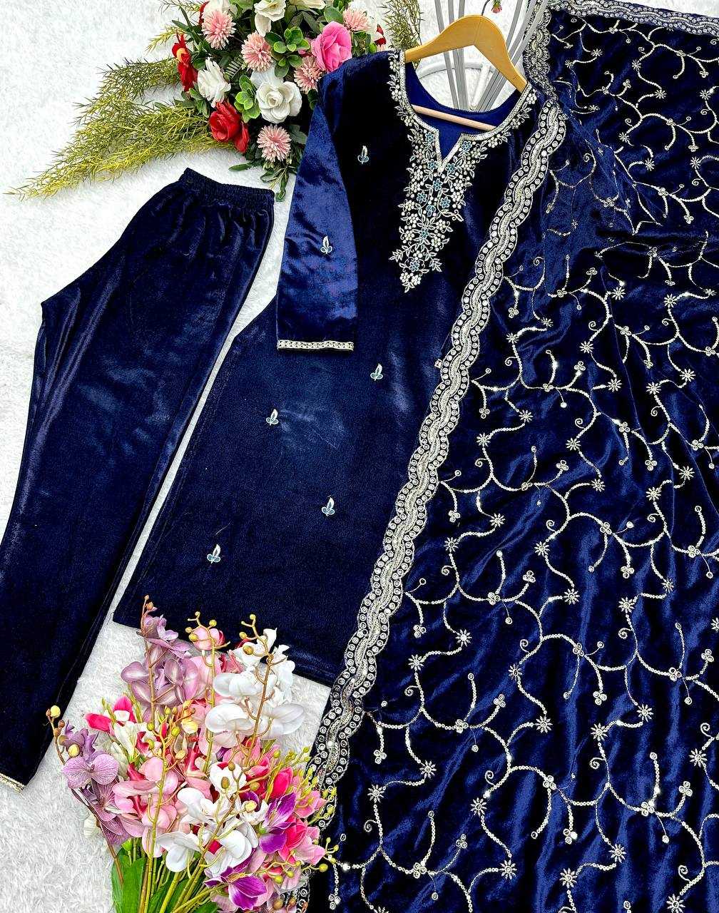 YNF VELVET KESH156 1140 SUITS & DRESSES WHOLESALE EMBROIDERY VELVET PARTY WEAR BLUE SALWAR SUITS MANUFACTURE- Kapda Export