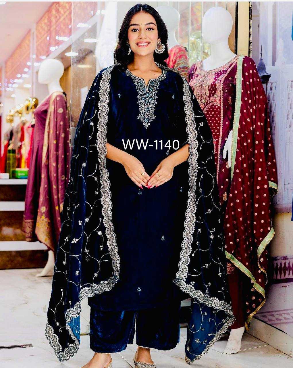 YNF VELVET KESH156 1140 SUITS & DRESSES WHOLESALE EMBROIDERY VELVET PARTY WEAR BLUE SALWAR SUITS MANUFACTURE- Kapda Export