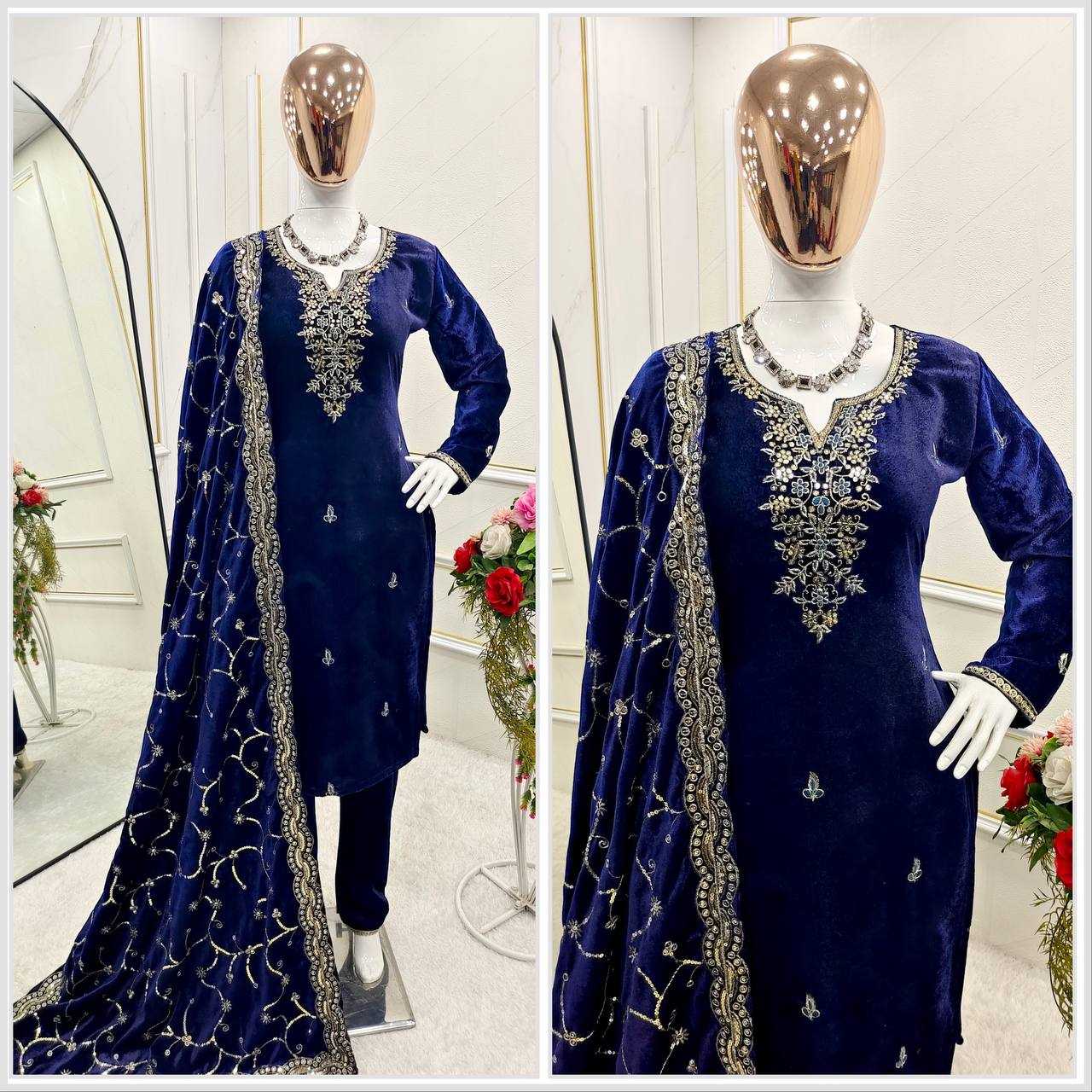 YNF VELVET KESH156 1140 SUITS & DRESSES WHOLESALE EMBROIDERY VELVET PARTY WEAR BLUE SALWAR SUITS MANUFACTURE- Kapda Export